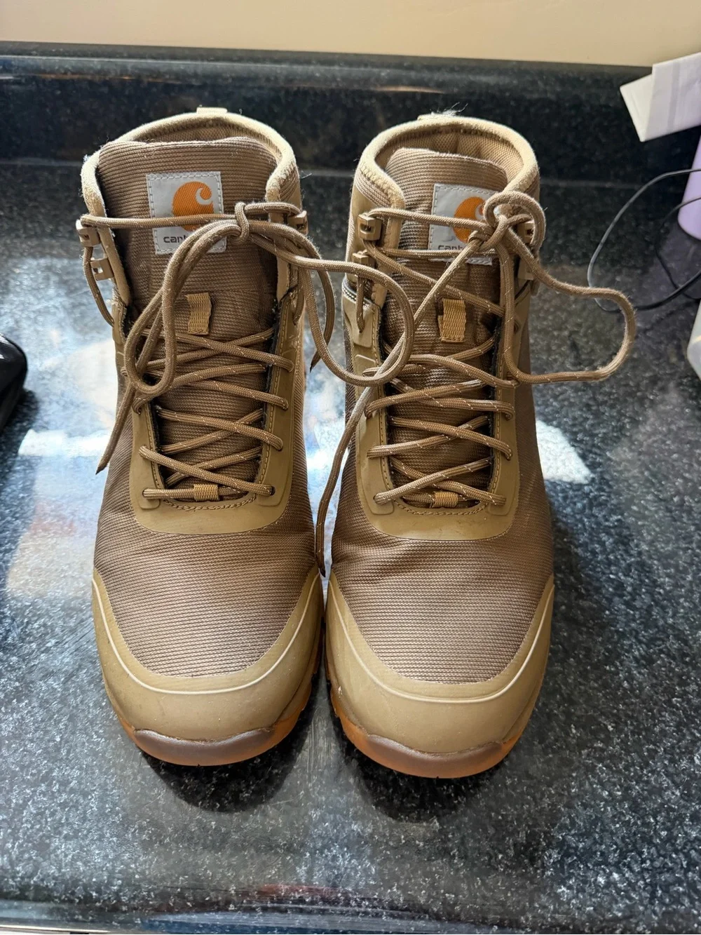 Car Khy hartt I Men’s Tan/Brown Work Boots with Orange Outsolek